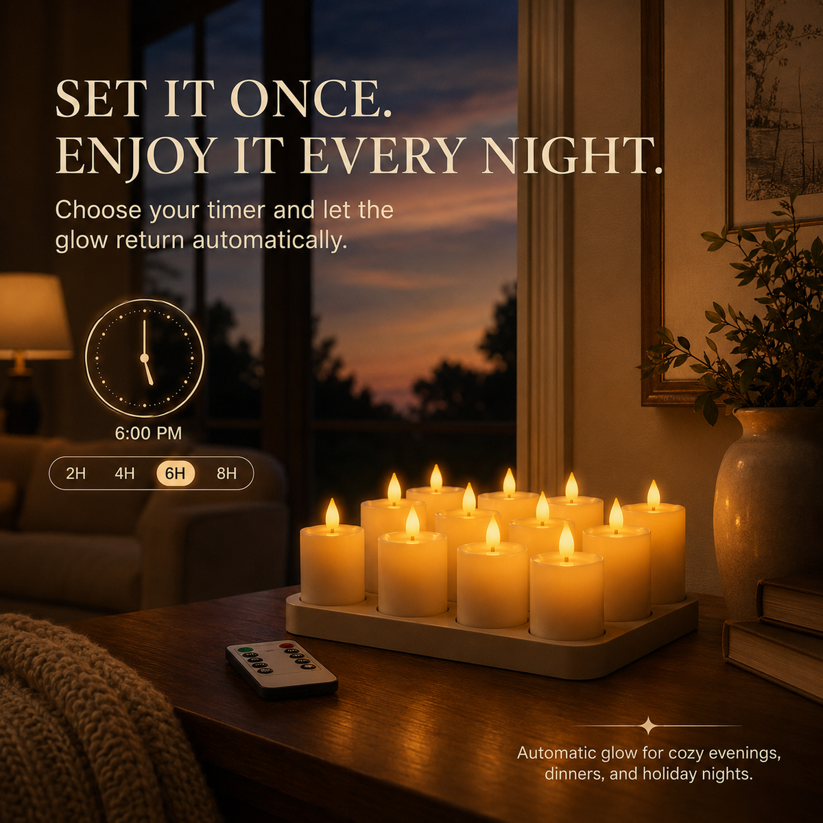 🕯️ 12-Pack USB-C Rechargeable Flameless LED Tealights – Remote, Timer & Charging Station ✨