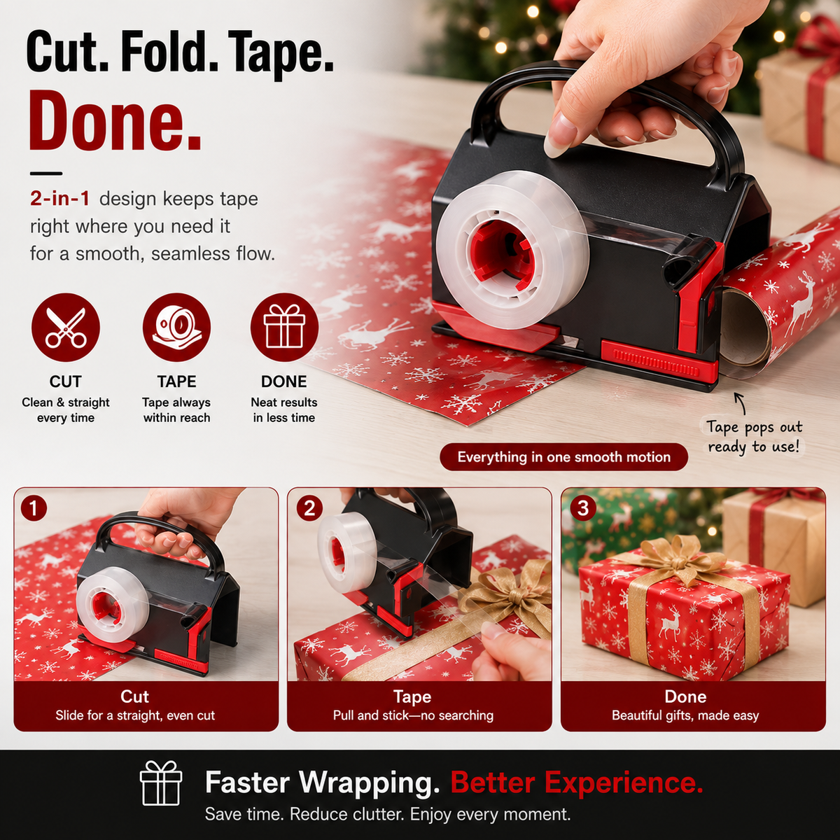 🎁2 Pack Dual-Use Wrapping Paper Cutter & Tape Dispenser Kit