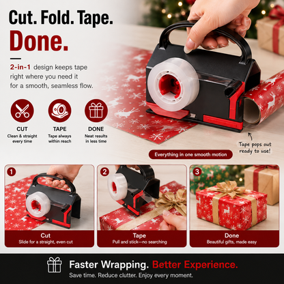 🎁2 Pack Dual-Use Wrapping Paper Cutter & Tape Dispenser Kit