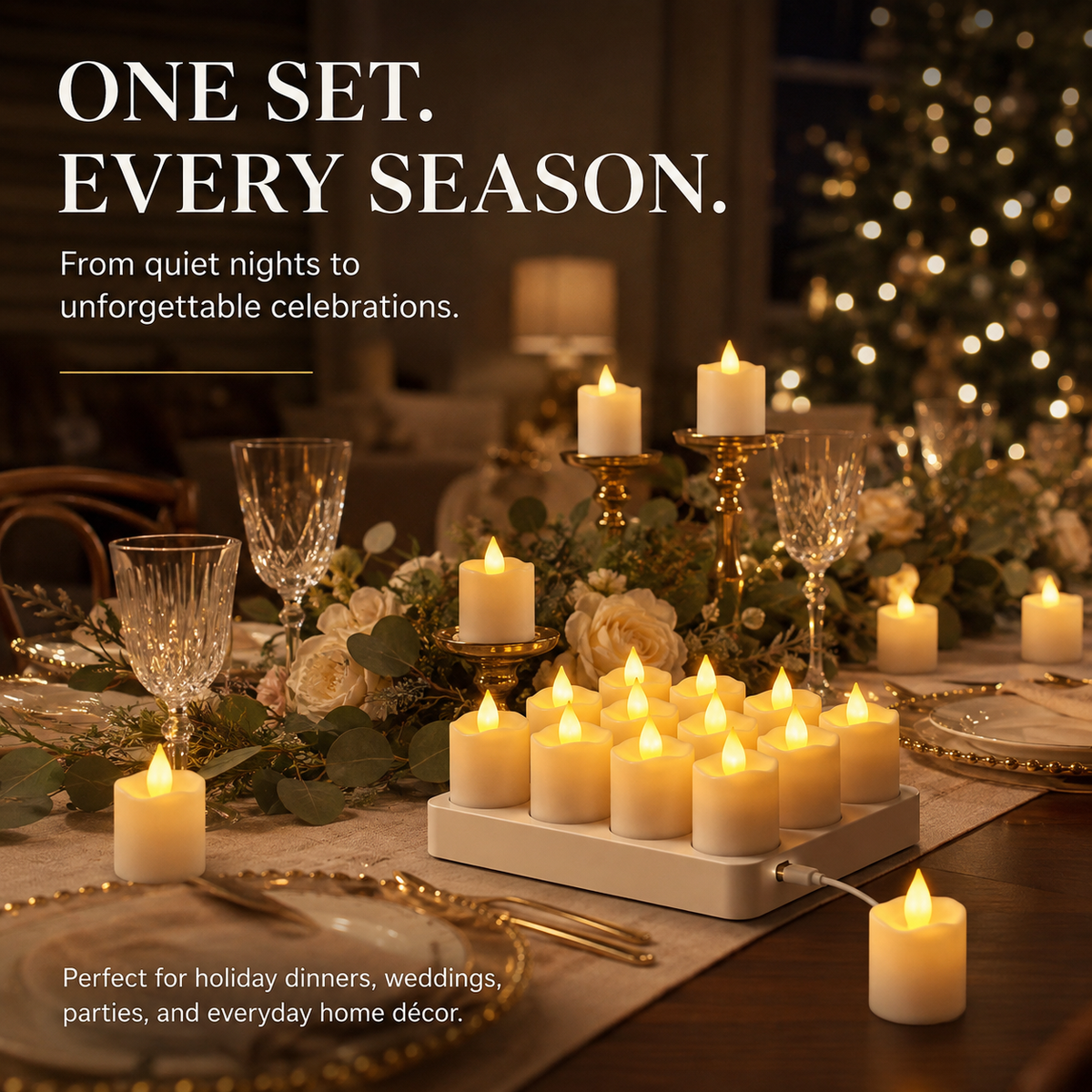 🕯️ 12-Pack USB-C Rechargeable Flameless LED Tealights – Remote, Timer & Charging Station ✨