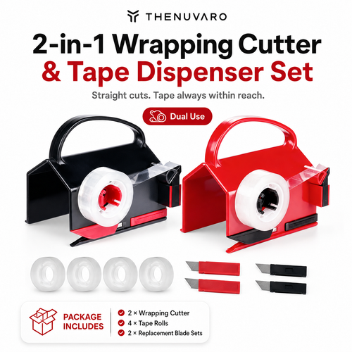 🎁2 Pack Dual-Use Wrapping Paper Cutter & Tape Dispenser Kit