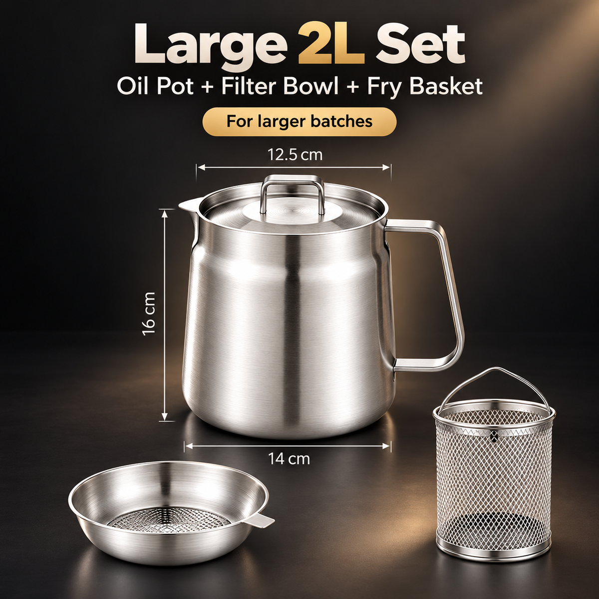 🔥🔥3-in-1 Stainless Steel Deep Fryer Pot with Oil Filter & Fry Basket