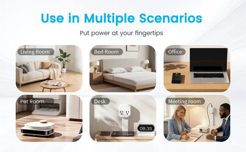 🔌 5-in-1 Rotating Outlet Extender with USB-C – Adjustable 17"–26" Power Hub for Easy Access Behind Furniture