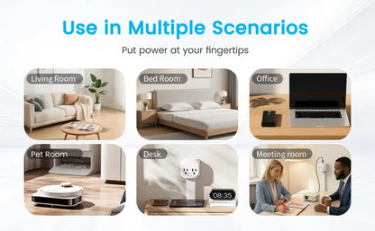 🔌 5-in-1 Rotating Outlet Extender with USB-C – Adjustable 17"–26" Power Hub for Easy Access Behind Furniture
