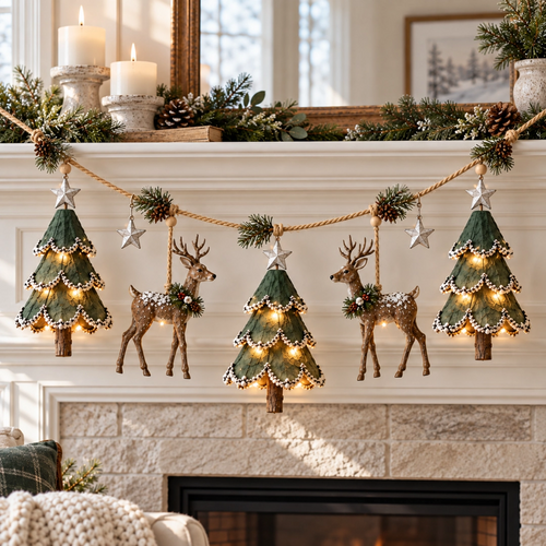 🦌 Lighted Woodland Christmas Garland
