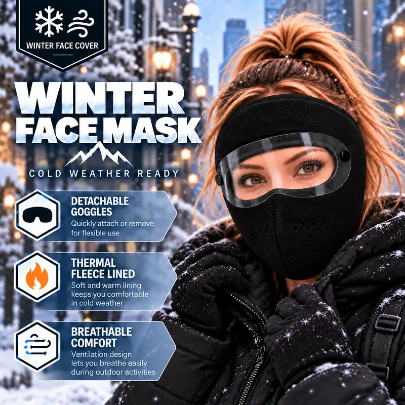 Winter fleece face mask with detachable goggles