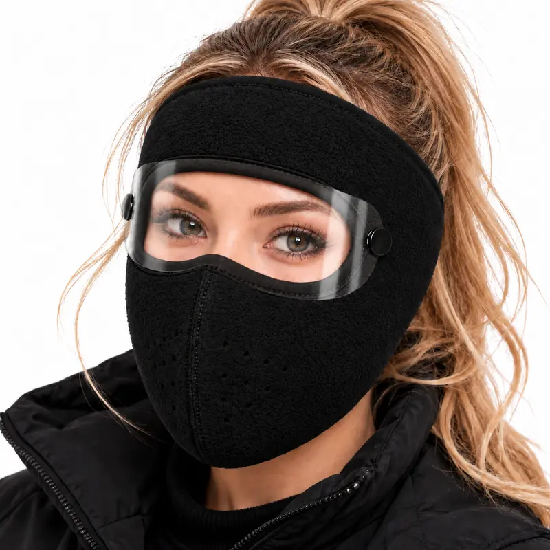 Winter fleece face mask with detachable goggles