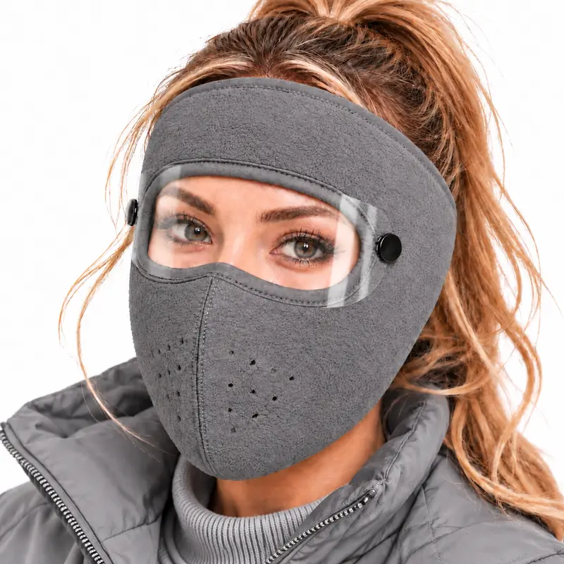 Winter fleece face mask with detachable goggles