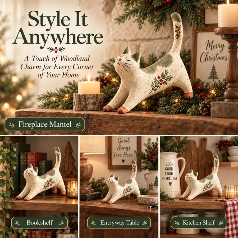 🔥Last Day 49% OFF  😽🐈 Woodland Christmas Cat Figurine🔥