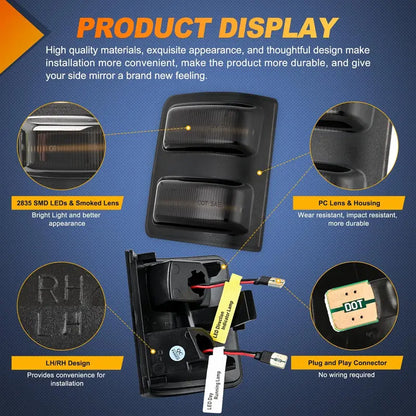 💡💡Nilight Switchback LED Truck Mirror Lights – Amber Turn Signals & White Parking Lamps, Smoked Lens, Plug-and-Play for Select 2008–2016 Ford F-250, F-350, F-450 & F-550 Super Duty