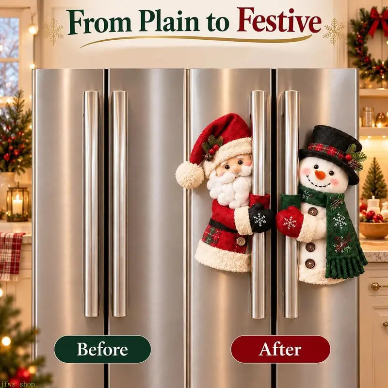 Plush Christmas Handle Huggers – Santa & Snowman Appliance Handle Covers for Festive Kitchen Decor
