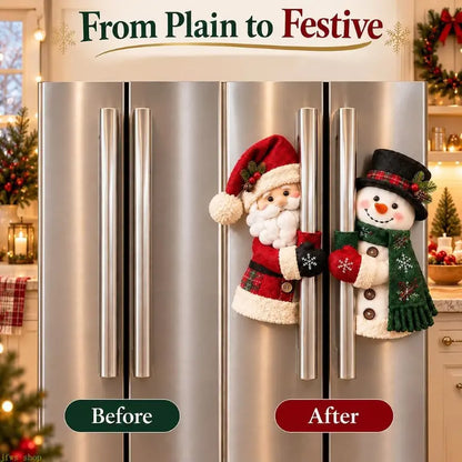 Plush Christmas Handle Huggers – Santa & Snowman Appliance Handle Covers for Festive Kitchen Decor