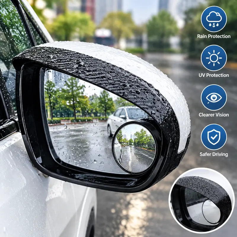 🚗 2-Pack Car Side Mirror Rain Visors with 360° Blind Spot Mirrors – Clearer Views in the Rain 🌧️