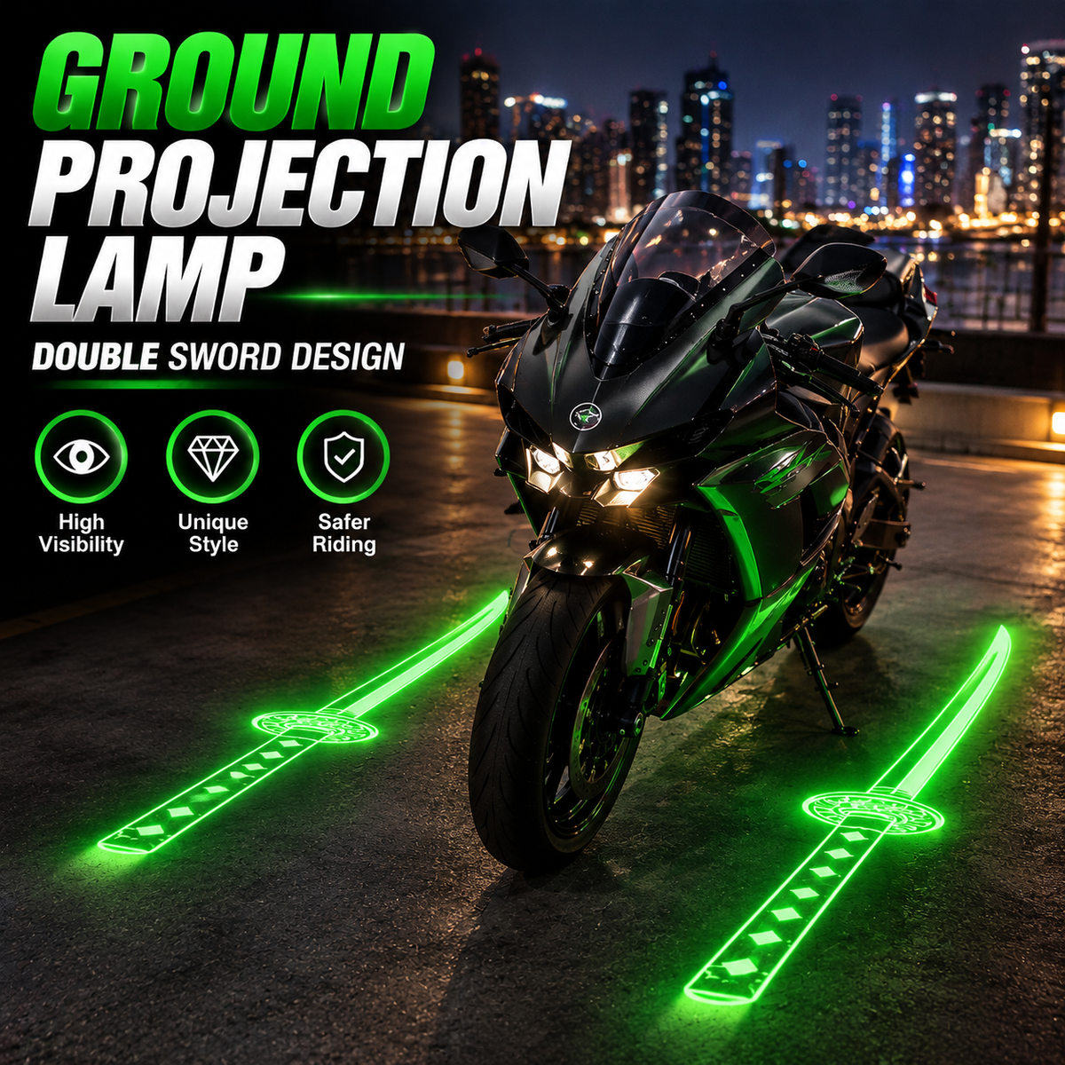 Motorcycle LED Sword Ground Projection Lights – Dual-Beam Night Underglow