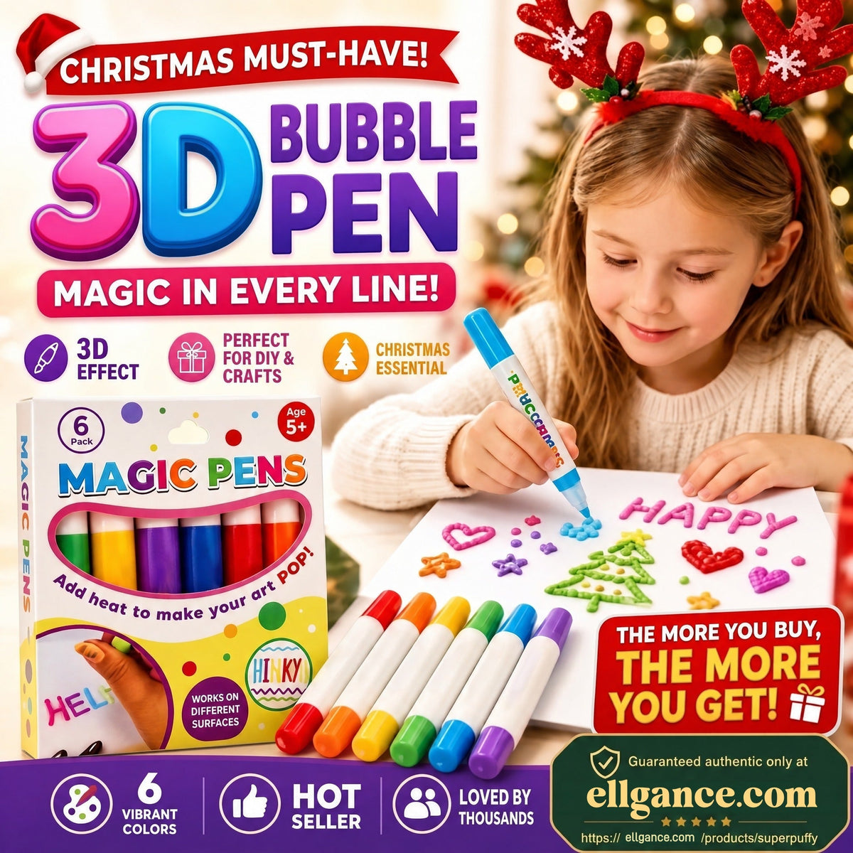 6-Color Magic Puffy Drawing Pens – Heat-Activated 3D Art Marker Set for Kids & DIY Crafts