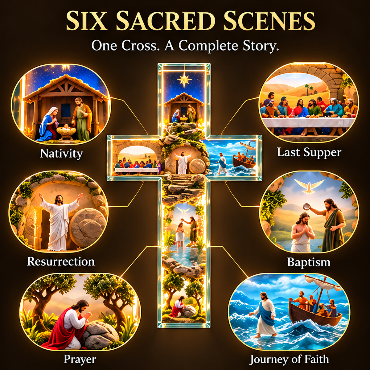 ✨✝️The Story of Jesus in 6 Scenes Cross Lamp