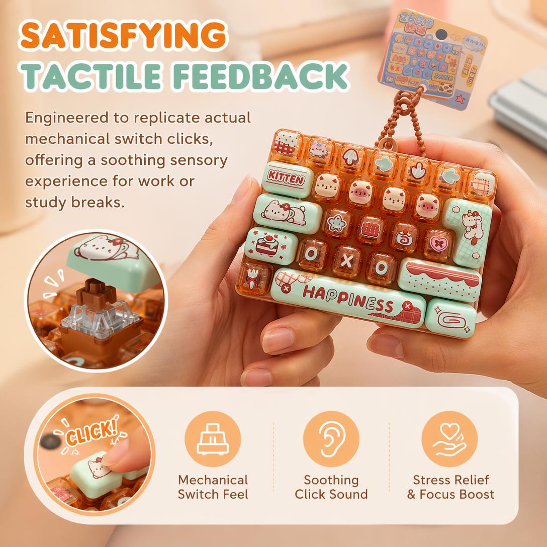 ⌨️ 26-Key Mini Fidget Keyboard Keychain – Portable Stress Relief for Kids & Adults 🎒✨