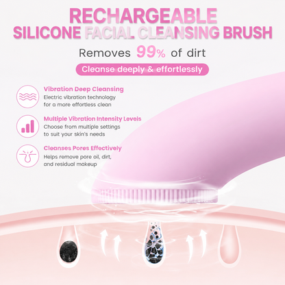 🫧 PRITECH Heated Vibrating Facial Cleansing Brush – Silicone Face Scrubber with Massage 🌸