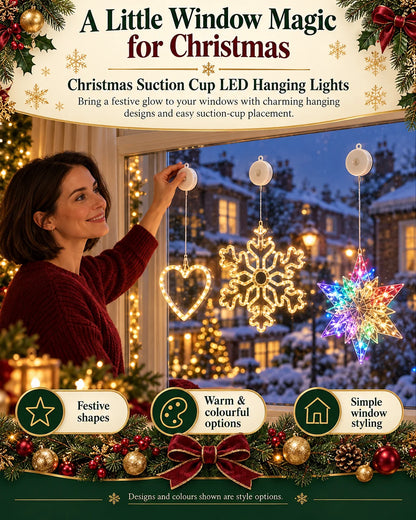 🎄 2Pcs Christmas LED Window Lights – Battery Operated Suction Cup Holiday Decorations, Warm White & Multicolor