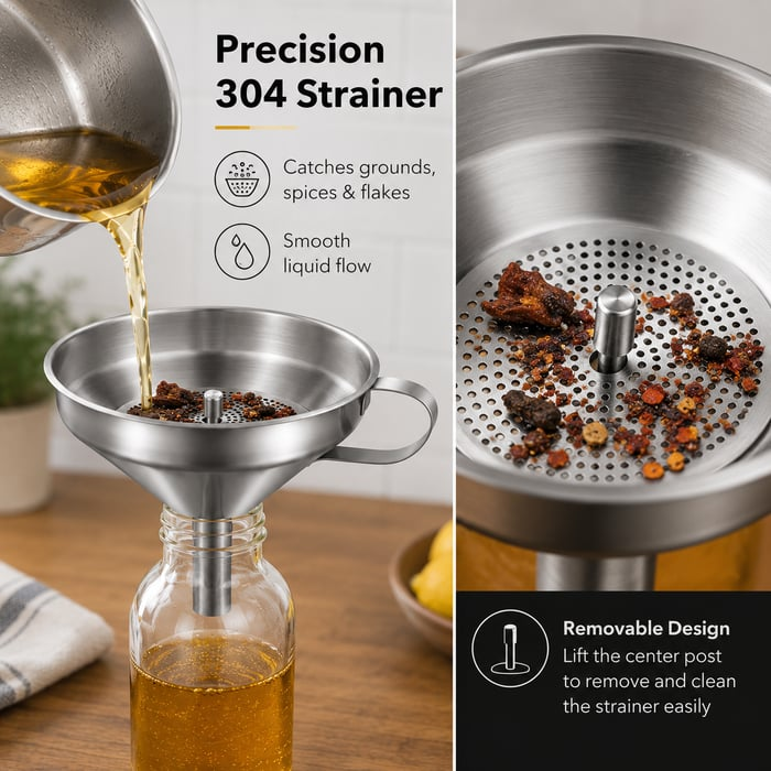 🍳✨ Heavy-Duty Stainless Steel Kitchen Funnel with Strainer Included 🥣