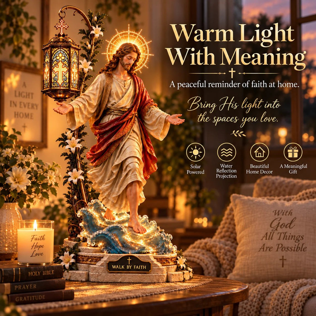✨✝️✨ Walk by Faith Jesus Reflection Light – Walking on Water Christian Decor🎁