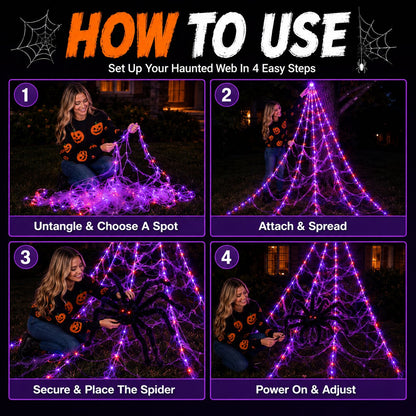 Giant Light-Up Spider Web Halloween Decoration