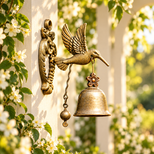 Vintage Hummingbird Wall Bell – Rustic Metal Door Chime for Porch, Garden & Farmhouse Decor