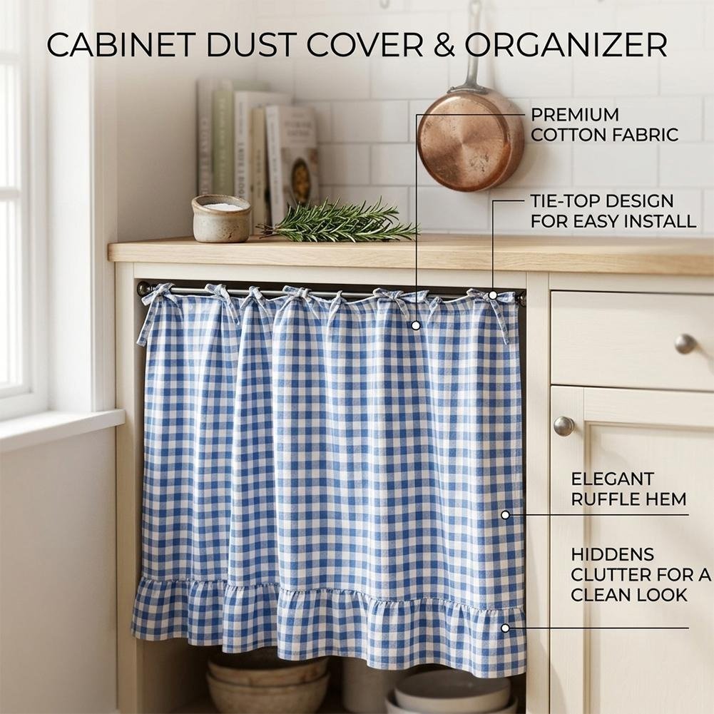 🏡✨ 2026 Farmhouse-Style Stove Curtain – Gingham Grid Ruffle-Edge Tier Curtains 🍽️