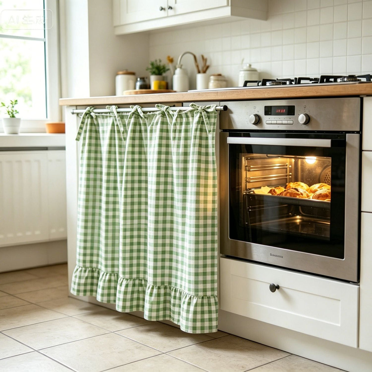 🏡✨ 2026 Farmhouse-Style Stove Curtain – Gingham Grid Ruffle-Edge Tier Curtains 🍽️