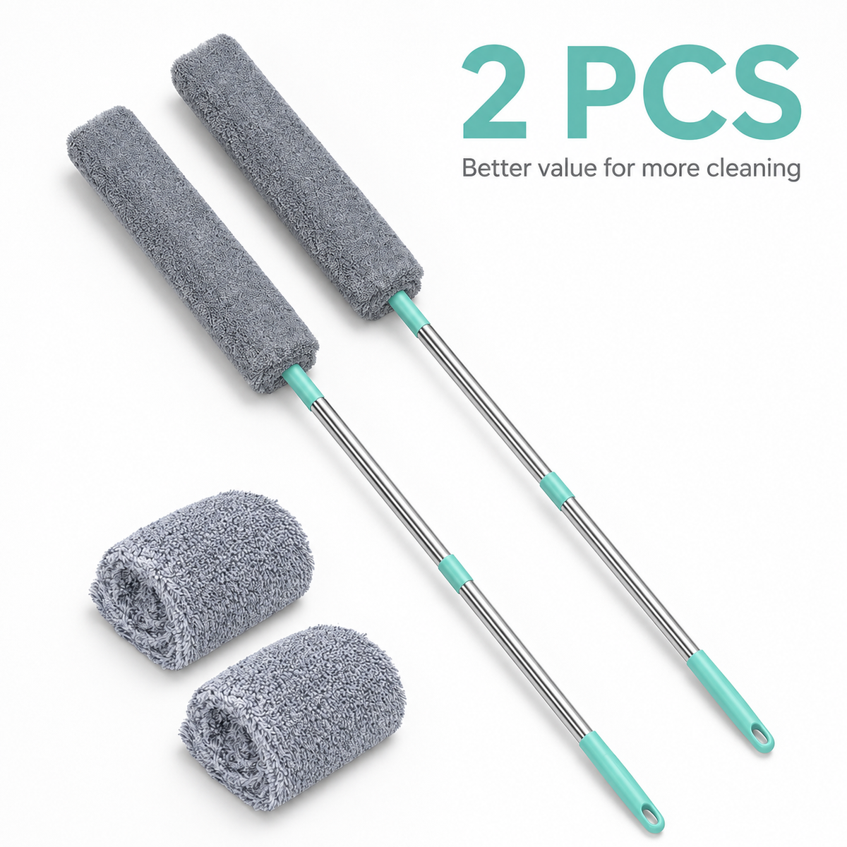 Retractable Microfiber Dusting Brush – 2-in-1 Crevice Cleaner with 2 Washable Dusting Cloths