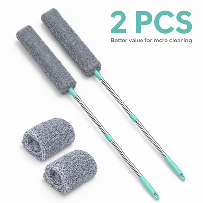 Retractable Microfiber Dusting Brush – 2-in-1 Crevice Cleaner with 2 Washable Dusting Cloths