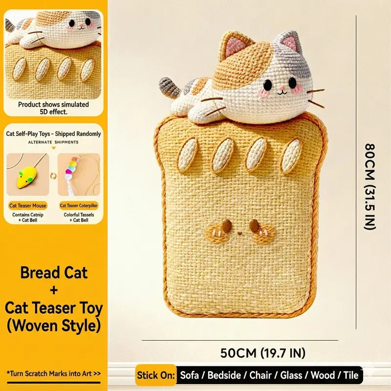 SmartWell Woven-Look Cat Scratcher Pad – Self-Adhesive Geometric Felt Furniture Protector with Bonus Toy