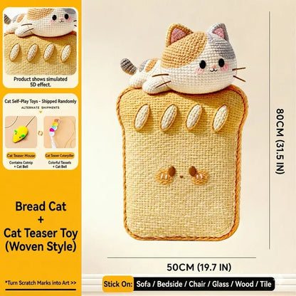 SmartWell Woven-Look Cat Scratcher Pad – Self-Adhesive Geometric Felt Furniture Protector with Bonus Toy