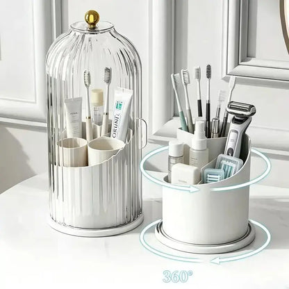 ✨✨Dustproof Acrylic Organizer with Cover – 360° Rotating Storage for Makeup Brushes, Toothbrushes & Pens