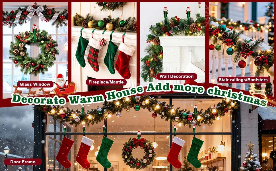 ⏳ Last Day 49% OFF – 🎄No-Drill Christmas Garland Hangers | 12 Santa Adhesive Hooks Holding Up To 5 lbs For Stockings, Wreaths & Holiday Decorations🎅 🎅