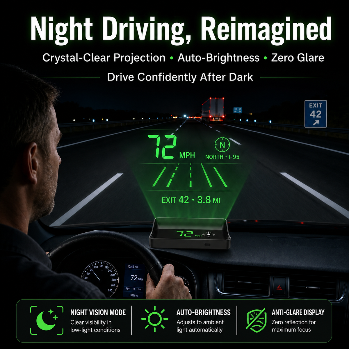 💡 No complicated wiring! Plug and play GPS HUD speedometer for any car.