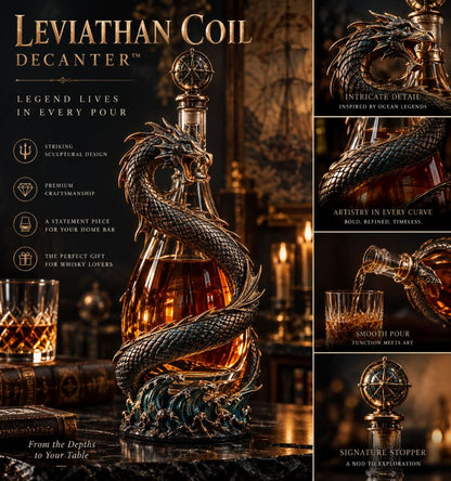 Leviathan Coil Dragon Decanter™ — Whiskey Decanter with Compass Stopper & Sculpted Dragon Design(No liquid included）