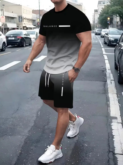 🎁 Men's Gradient Short Sleeve Tracksuit 2-Piece Set