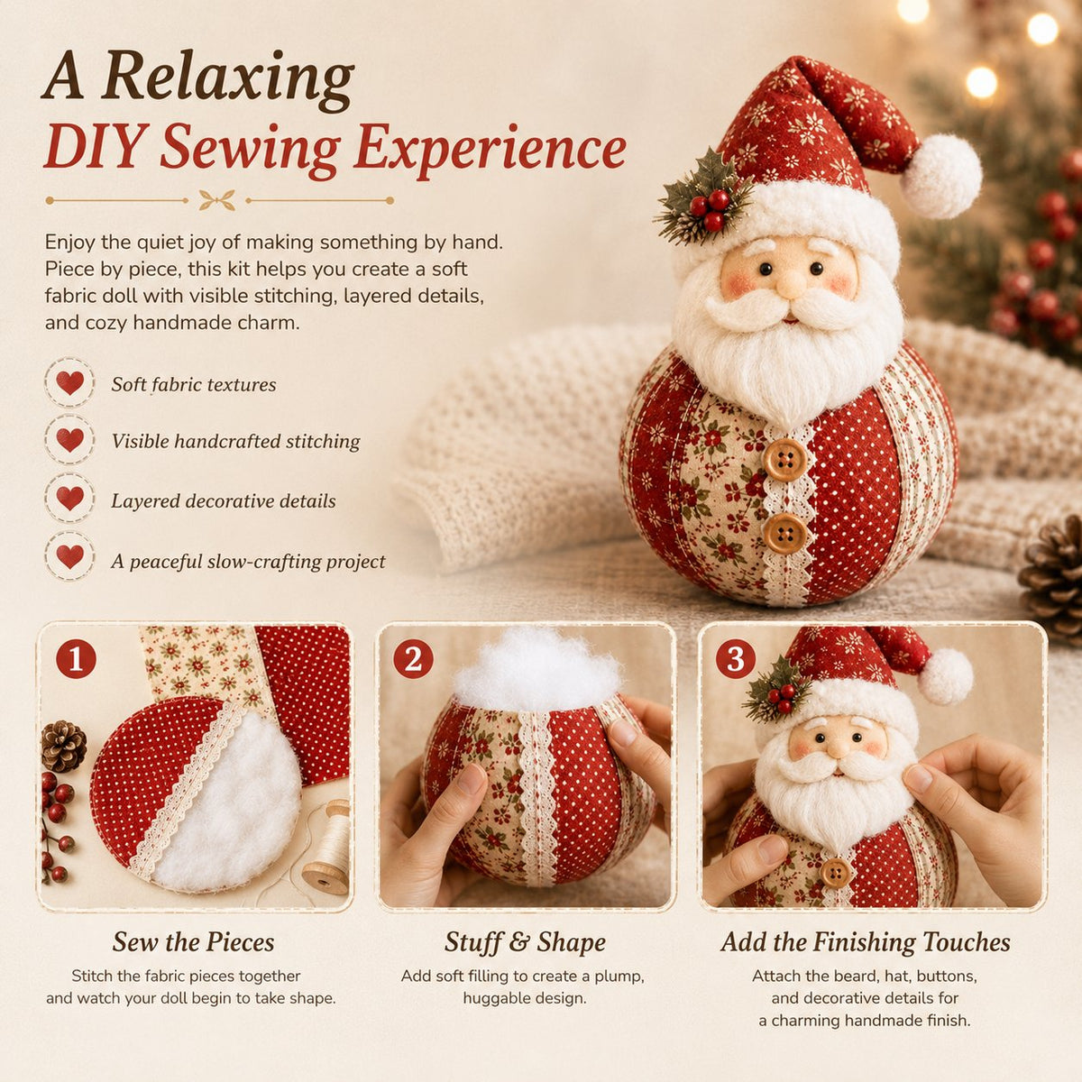 🔥LAST DAY 50% OFF - 🎄 Patchwork Fabric Doll DIY Kit