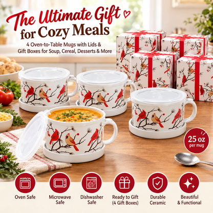 🍲🍲Temp-tations Set of 4 Mug Meals with Lid-it Lids & Gift Boxes – 25-oz Oven-to-Table Mugs for Soup, Oatmeal, Pasta & Desserts