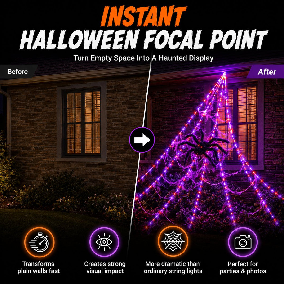 Giant Light-Up Spider Web Halloween Decoration