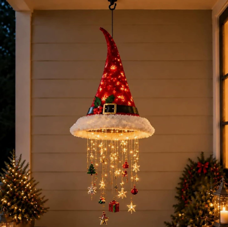 🎅🎅Santa Hat LED Hanging Light – Cascading Warm Fairy Lights with Festive Christmas Charms