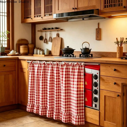 🏡✨ 2026 Farmhouse-Style Stove Curtain – Gingham Grid Ruffle-Edge Tier Curtains 🍽️