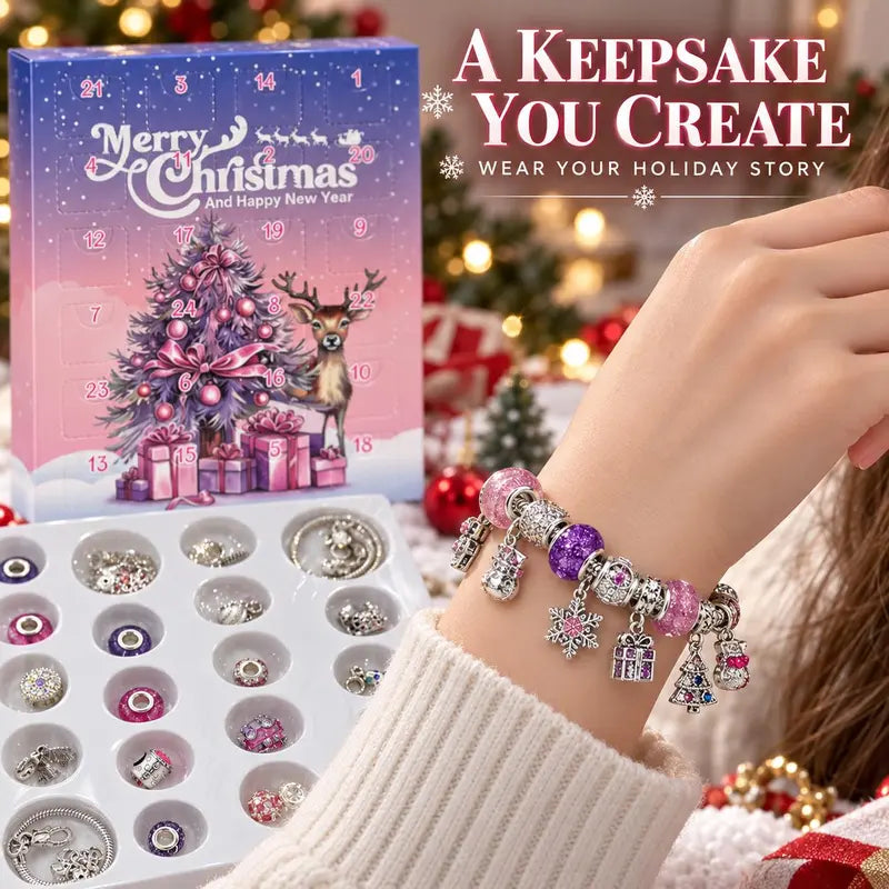 🎄 24-Day Christmas DIY Bead Charm Kit – Necklace, Bracelet & Daily Jewelry-Making Surprises ✨