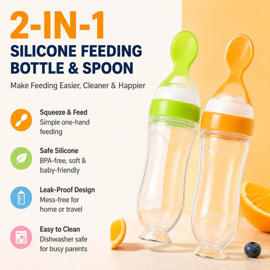 🍼 Early Bird Sale 50% OFF — Baby Food Squeeze Spoon Feeder | 2-In-1 Silicone Feeding Bottle 👶