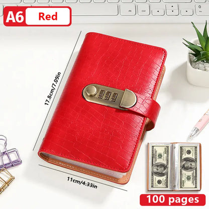 💰🔒 A6 PU Leather Savings Binder – 100 Clear Pockets & Resettable Combination Lock ✨
