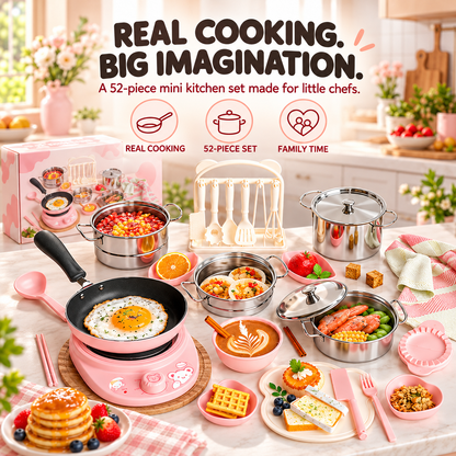 48-Piece Kids’ Mini Real-Cooking Kitchen Set with Electric Stove & Cookware