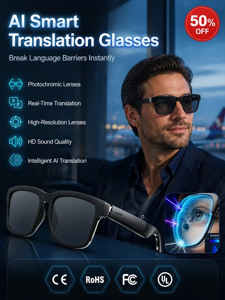 🔥Al Smart Glasses: 100%Offline Translation Zoom & Explore Smarter.