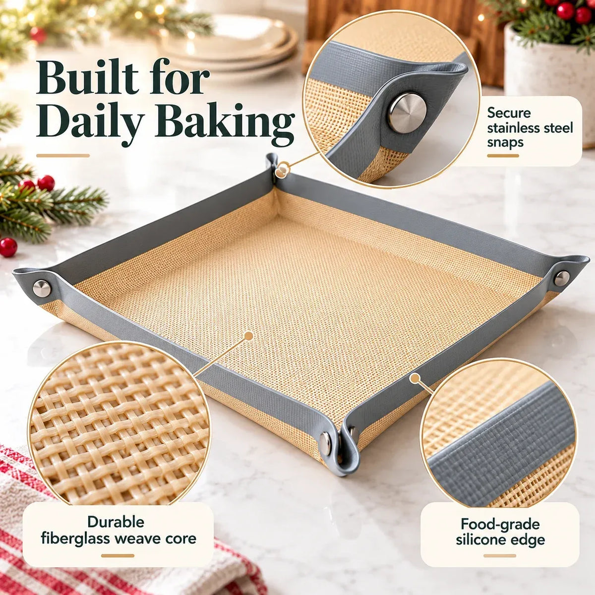 2 Pack Snap-Lock Silicone Baking Mat -2in-1 Nonstick Oven Liner & RaisedEdge Roasting Mat
