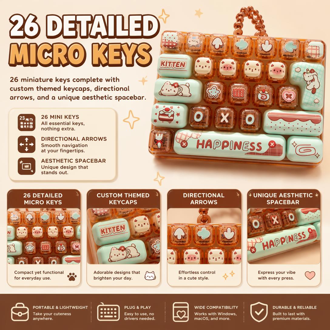 ⌨️ 26-Key Mini Fidget Keyboard Keychain – Portable Stress Relief for Kids & Adults 🎒✨